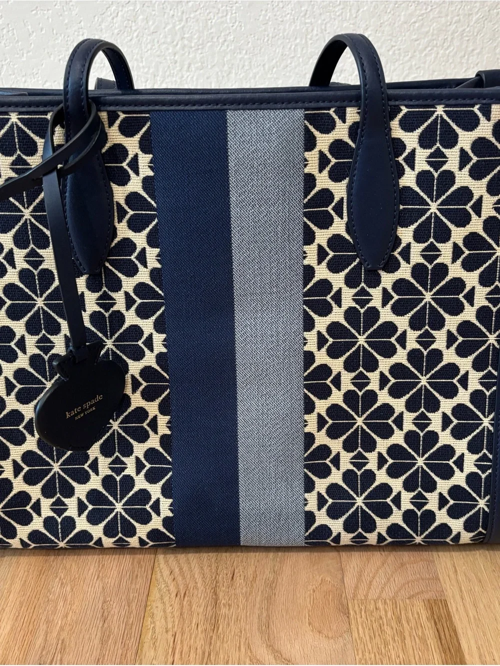 kate spade Navy and Cream Floral Stripe Tote